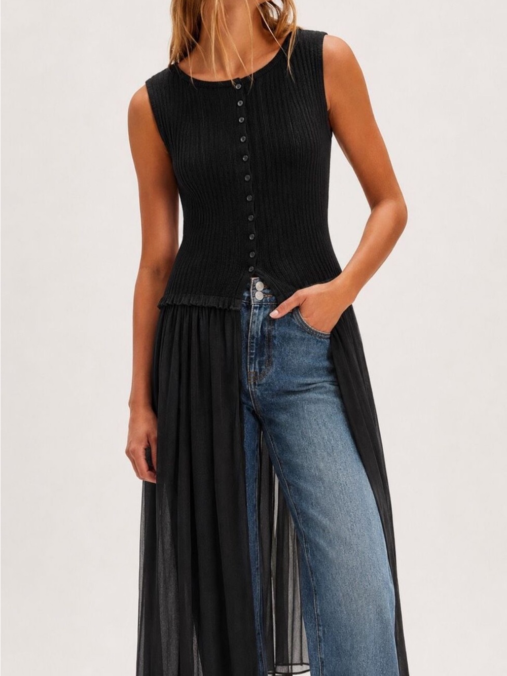 NET Free People Twice as Nice Maxi Top Black Ribbed Woman’s size XL